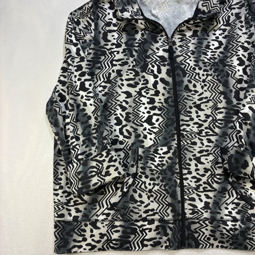 Kim Rogers Leopard Chevron Zip Up Track Jacket Womens Large Gray Black White - Picture 4 of 10
